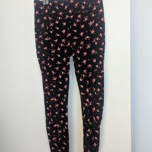 CAbi Black Leggings with Pink Floral Design